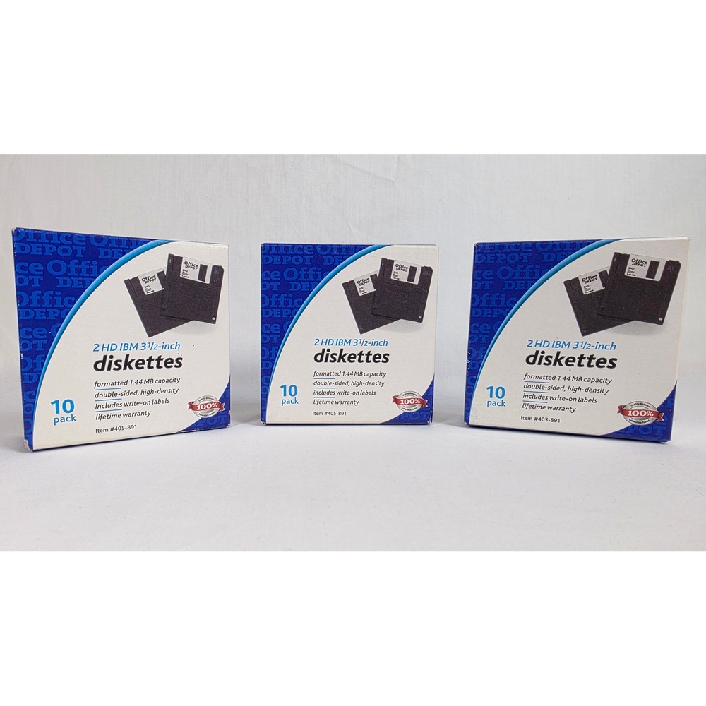 Office Depot Floppy Diskettes 3.5 Inch Black 2HD IBM Formatted 1.44MB Lot of 30